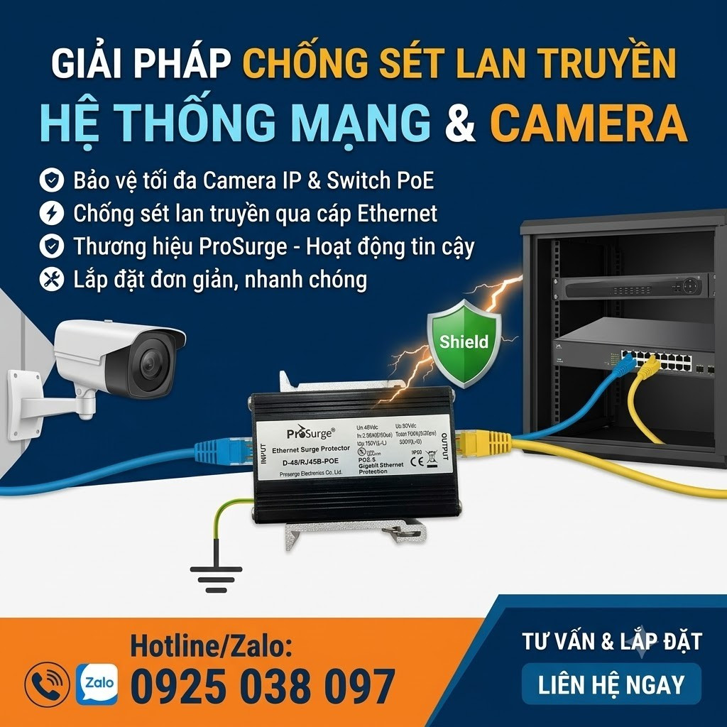 D 48 Rj45b Poe Chong Set Mang Lan Camera Poe (2) chống sét D-48/RJ45B-POE, chống sét mạng LAN, chống sét Ethernet CAT6, chống sét camera PoE, thiết bị chống sét RJ45, chống sét lan truyền đường tín hiệu mạng, Prosurge D-48/RJ45B-POE