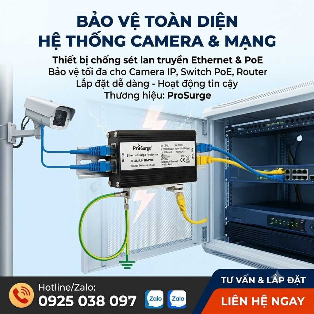 D 48 Rj45b Poe Chong Set Mang Lan Camera Poe (3) chống sét D-48/RJ45B-POE, chống sét mạng LAN, chống sét Ethernet CAT6, chống sét camera PoE, thiết bị chống sét RJ45, chống sét lan truyền đường tín hiệu mạng, Prosurge D-48/RJ45B-POE